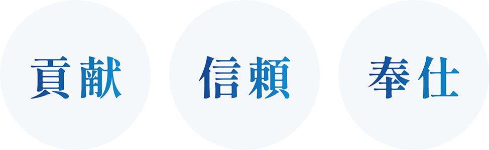 経営理念：貢献・信頼・奉仕